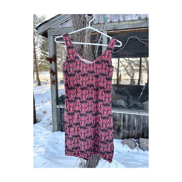 Bershka Sunny Days Bodycon Mini Dress Stretch Abstract Multicolor Sz L - Picture 1 of 5